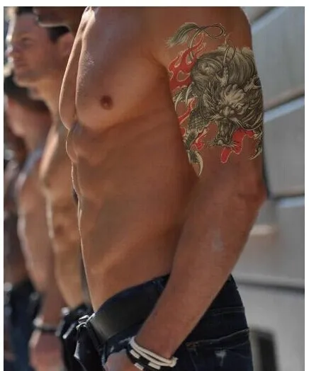 2 шт. огонь Кирин Дракон большой Водонепроницаемый татуировки наклейки 3D Временный Большой рука татуировки наклейки мужчины