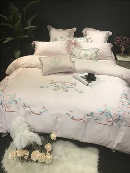 

Elegant embroidery Bedding Set Quilt Cover queen King Size europe duvet cover Set pink white blue Bedclothes 4/7pcs