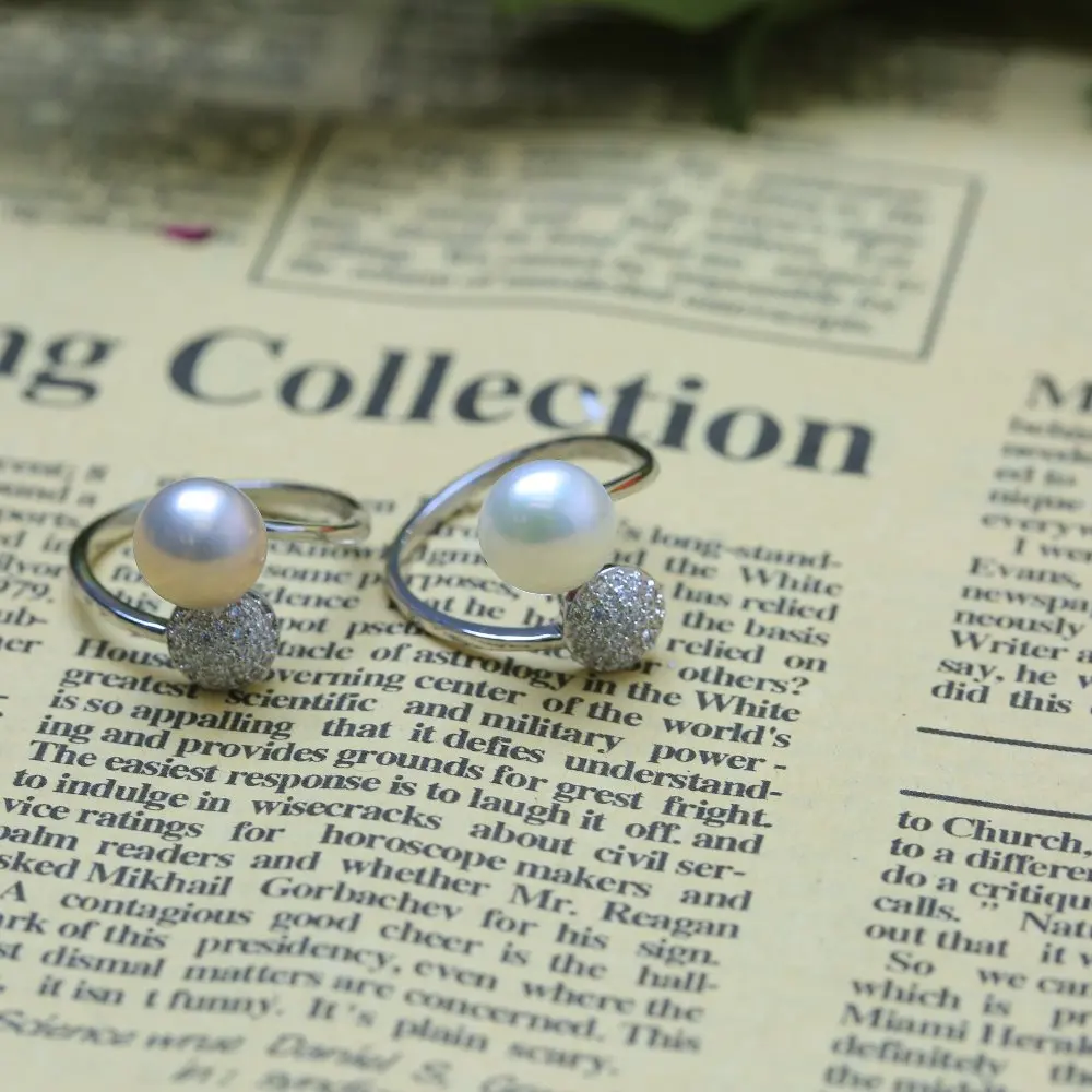 BaroqueOnly модные ювелирные изделия 8-9 мм пресноводное жемчужное кольцо для женщин Свадебное 925 кольцо RAJ