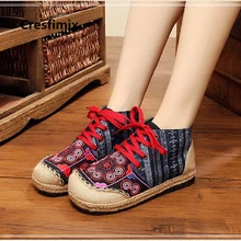 Cresfimix/женская модная традиционная парусиновая Обувь На Шнуровке в китайском стиле Женская Демисезонная обувь на плоской платформе Красивая синяя обувь a2172