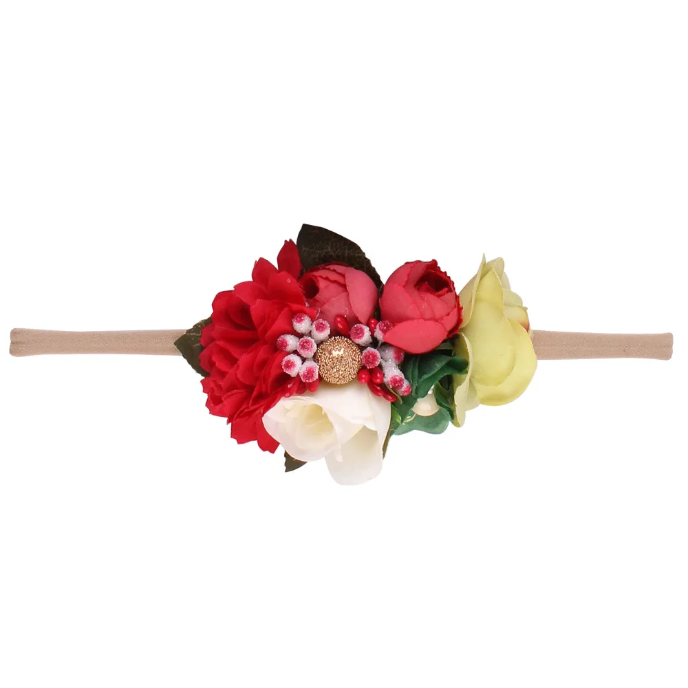 Милые цветочные повязки на голову для девочек, с цветами цветок в чай, яркие цвета с листьями в западном стиле, модная праздничная одежда принцессы для девочек