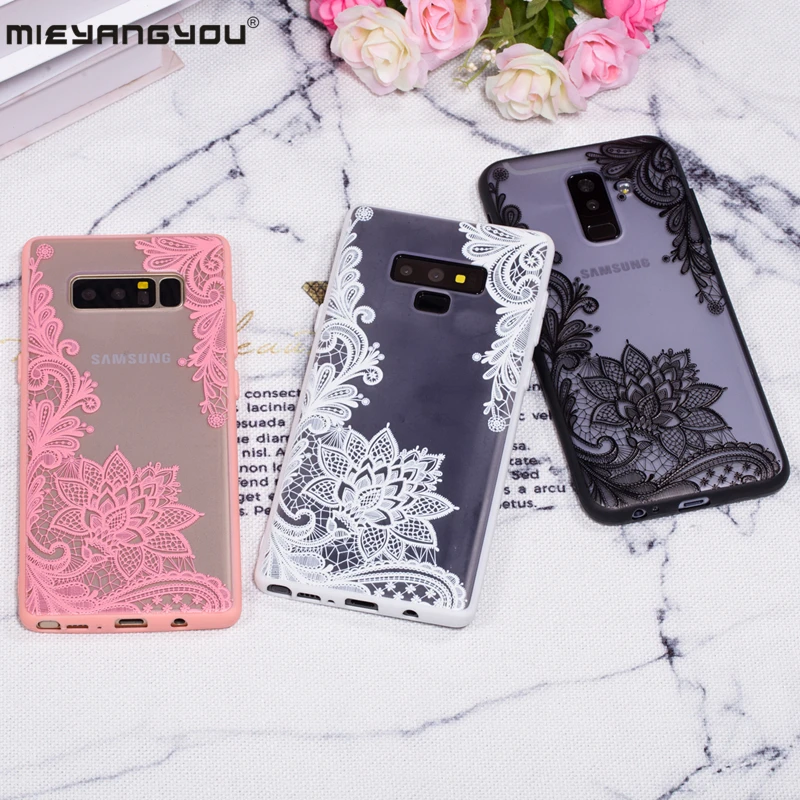 Luxury Fashion Silicon Phone Case For Samsung Galaxy Note 9 PC TPU Shockproof Protec Sexy Lace Flower Pattern Relief Shell |