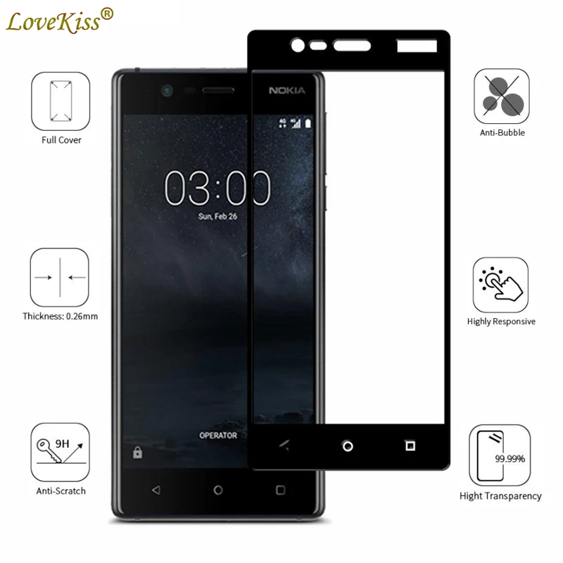 

3D Full Cover Screen Glass Film For Nokia 3 TA-1020 TA-1032 Nokia3 Screen Protector Coverage Tempered Glass Film Protective Case