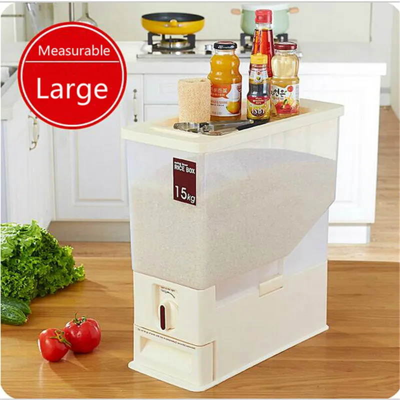 Japanese Style 15KG Rice Bucket With Lid Thickening Plastic Measurable