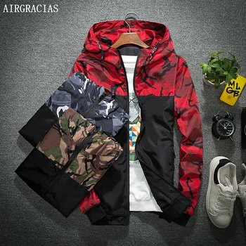 

AIRGRACIAS Autumn Men's Camouflage Bomber Jacket Men Outwear Clothing Patchwork Jackets Lightweight Coat Pockets Casual Coats