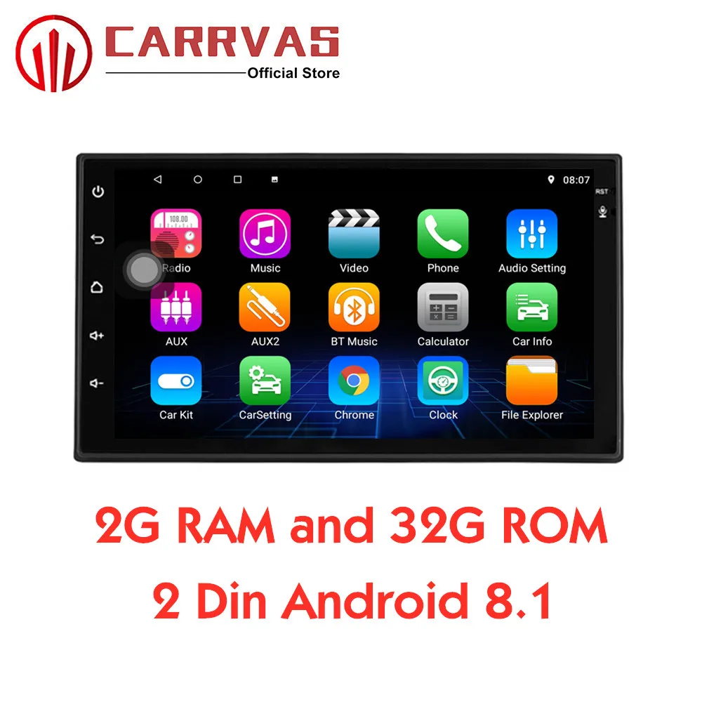  CARRVAS 2 Din Android 8.1 GPS Navigator 2G RAM 32G ROM Car Stereo 1080P Autoradio Quad Core Audio R
