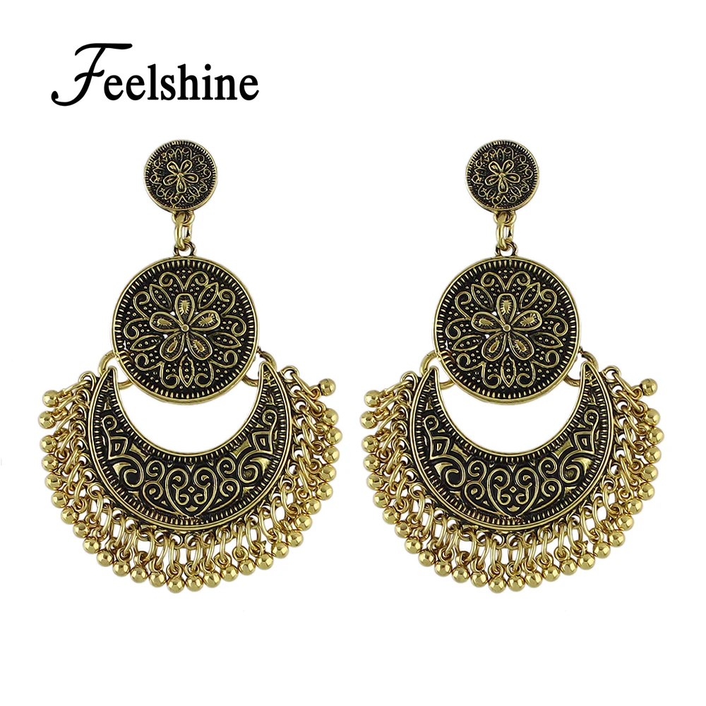 Feelshine Retro Style Ethnic Chandelier Earrings Antique Gold Silver Feelshine Retro Style Ethnic Chandelier Earrings Antique Gold Silver Color With Geometric Flower Statement Earrings For - Feelshine Retro Style Ethnic Chandelier Earrings Antique Gold Silver