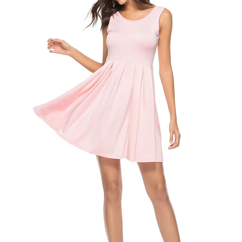 New Women Summer Dress Sexy Female Casual Sleeveless Short Dress Backless Solid White Pink Mini Sundress vestidos verano 2019 (3)