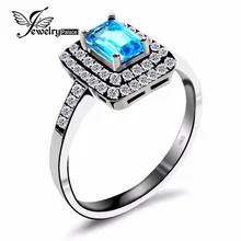 Real Pure Blue Topaz Engagement Wedding ceremony Ring For Ladies Strong 925 Sterling Silver Halo Ring Sq. Lower Gemstone Jewellery New