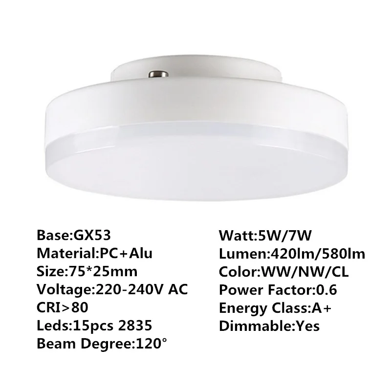 10 шт./лот Бесплатная доставка GX53 led светильник 220 В 240 переменного тока/110 тока 5 Вт 7