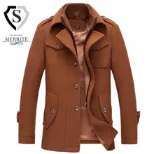 Новый 2017 осень/зима мужская мода бренд M-3XL плюс Размер толстые шерстяные Теплые Пальто Стоять Воротник w1618 бесплатная доставка
