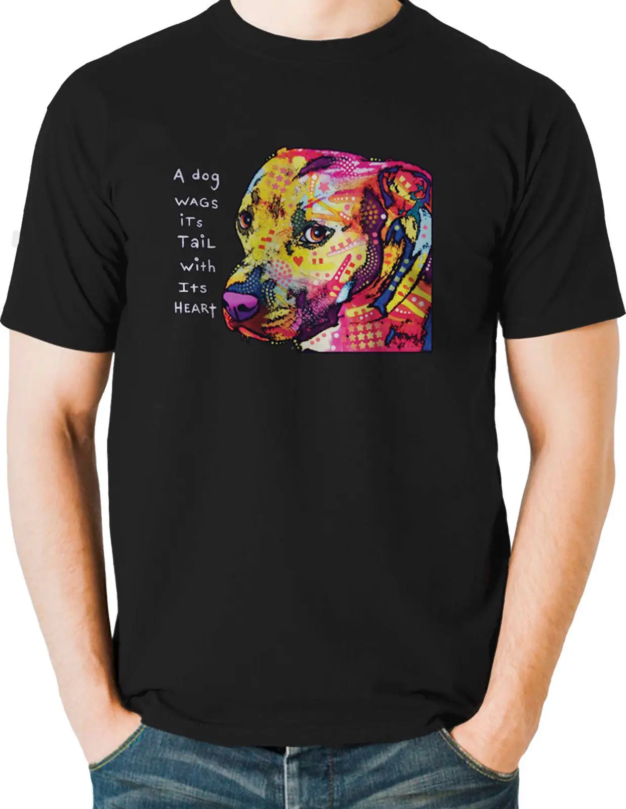 Футболка Pit Bull с неоновым принтом Happy Tail Waging милая Мужская футболка изображением