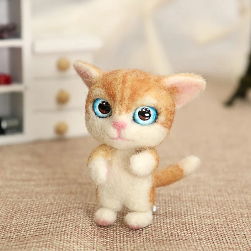 Non-Finished Felt kit Lovely Naughty Cat Wool Needle Felting DIY Handcarft Decoration For Home Wedding Women Girls Birthday Gift