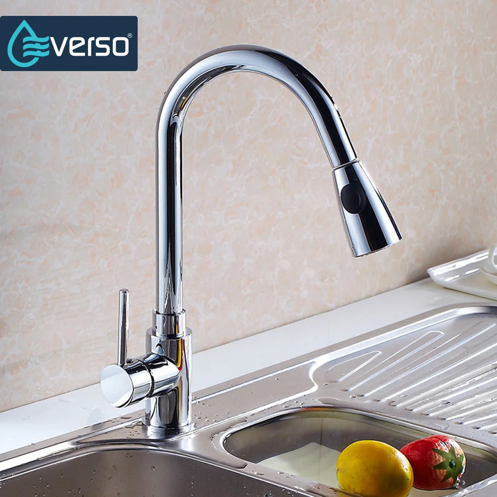EVERSO Copper Chrome Kitchen Faucet Pull Out Single Handle Kitchen Tap 360 Swivel Sink Mixer Tap