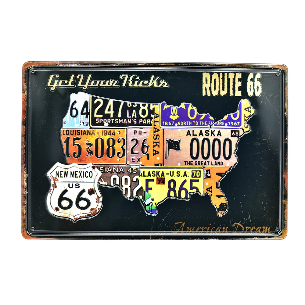 Винтажные тисненые металлические жестяные знаки Route 66 декоративная тарелка для