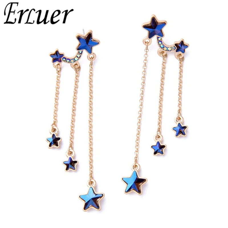 

ERLUER Summer Deep blue Star Earring for Women Temperament Drop Long Charming Metal Earrings Wedding Party Dreamy Trendy Jewelry