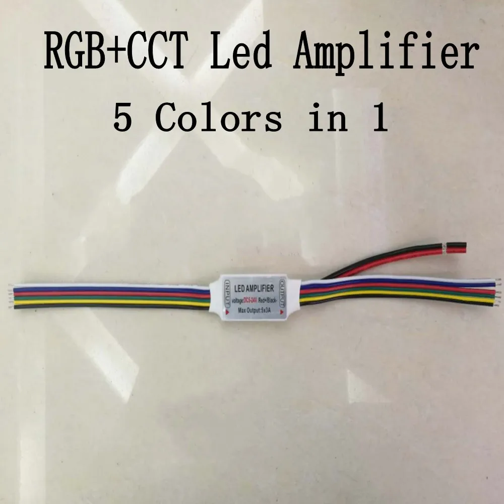 

1PC 6pin Mini RGB+CCT Led Strip Amplifier Current Signal Repeater DC5-24V 5CH x 3A 15A RGB+Color Temperature LED Strip Amplifier