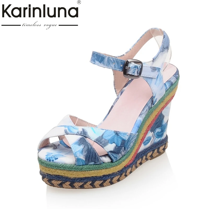 KarinLuna Big Size 32-43 Ankle Strap Women Shoes Colorful Printing Bohemia Wedge High Heels Summer Sandals Party Shoes Woman KarinLuna Big Size 32-43 Ankle Strap Women Shoes Colorful Printing Bohemia Wedge High Heels Summer Sandals Party Shoes Woman
