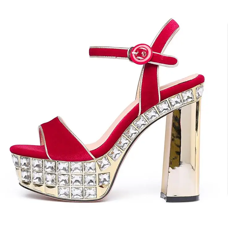 Arden Furtado/Летняя модная женская обувь пикантные элегантные красные замшевые босоножки на ремешке с пряжкой со стразами, размер 33 40 - Цвет: red