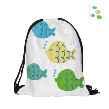 

Cartoon Fishes Printed Drawstring Backpack Double Sided Printing Polyester Pouch Backpacks For Travel And School