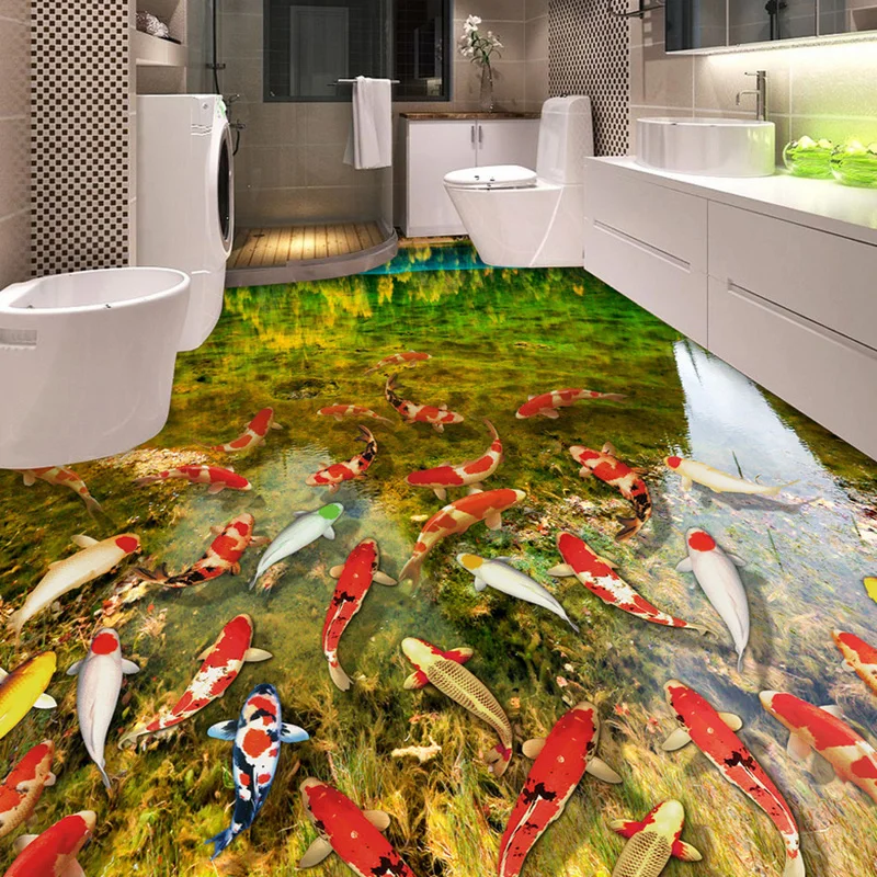 

Custom 3D Floor Murals HD Lake Water Carps Bathroom Bedroom Floor Stickers Waterproof Self-adhesive Vinyl Wallpaper Home Decor