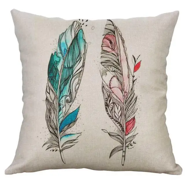 goose down pillow feathers natural printed linen fabric green leaves