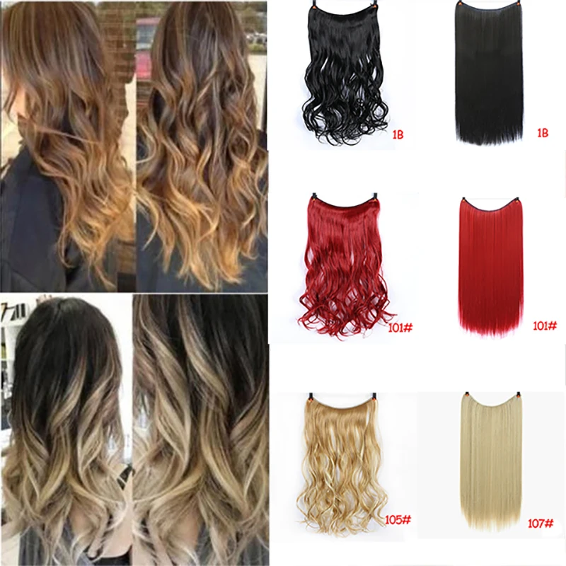 DIFEI 24 inch Invisible Wire No Clips in Hair Extensions Secret Fish Line Hairpieces Straight real natural Synthetic