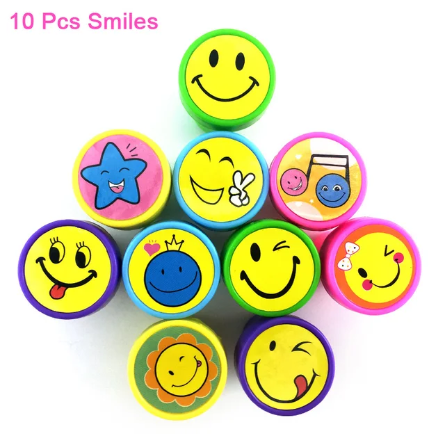 12PCS/Lot Kids Emoji Cartoon Stamp Smile Face Stamps Children Self ...