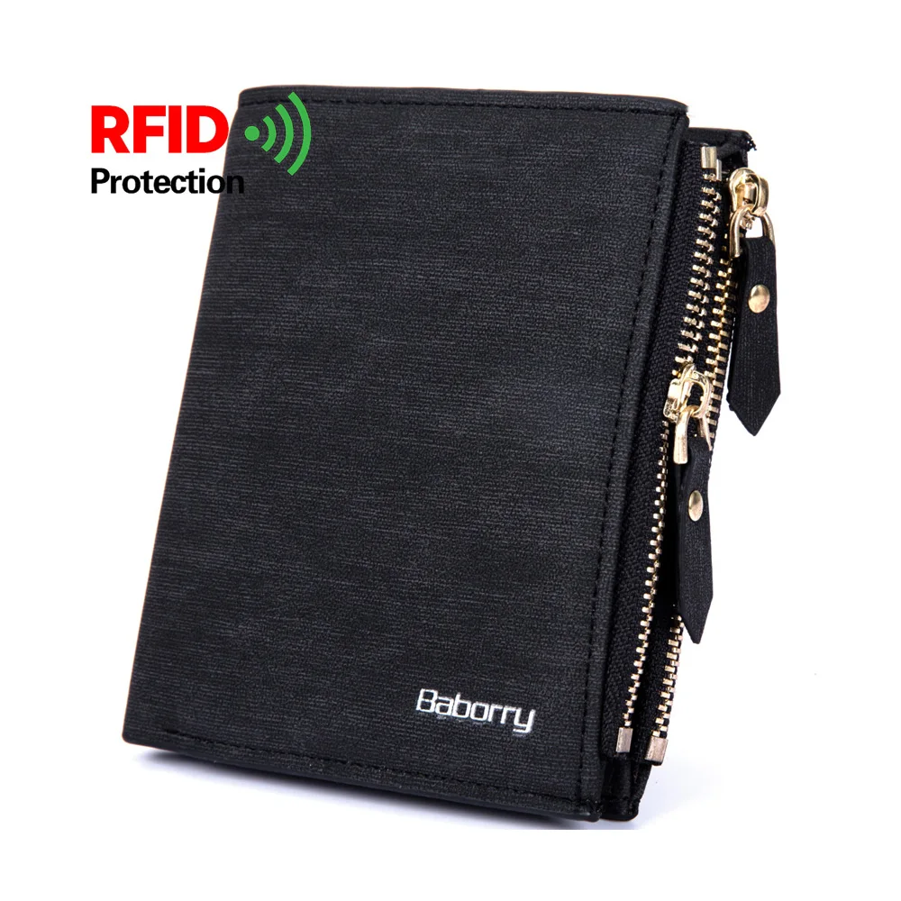 

PU Leather Purses RFID Theft Protect Short Zipper Wallet Men Credit Card Holders Coin Purses Luxury Fashion Business Purse Male