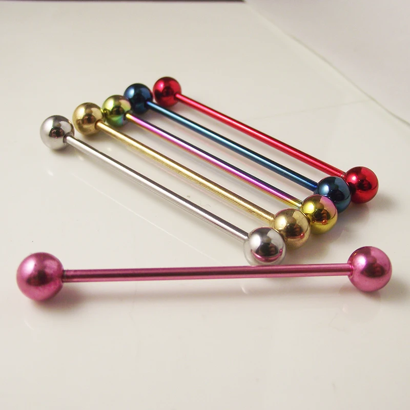 

2 Pieces 14G 1.6mm Long Straight Industrial Barbell Rings Neon Color Ball Tragus Ear Piercing Nipple Rings Bar Lips Body Jewelry
