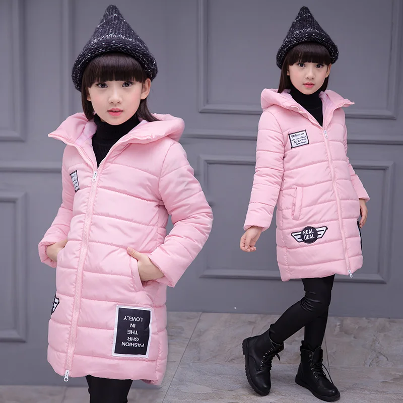 Модная куртка для больших девочек зимнее пальто для девочек средней длины теплая хлопковая стеганая куртка детская одежда с капюшоном