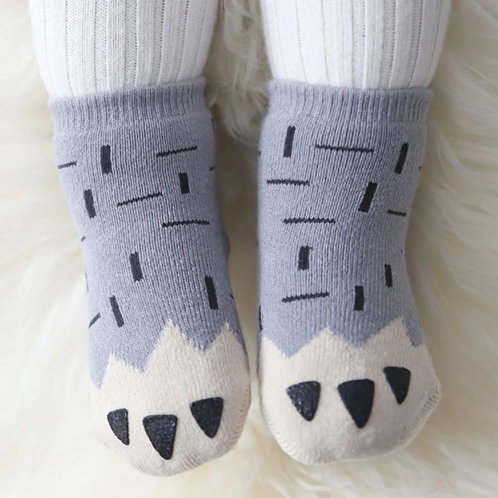Детские Асимметричные милые Нескользящие хлопковые носки с героями мультфильмов на осень, зиму и весну - Цвет: Grey paw