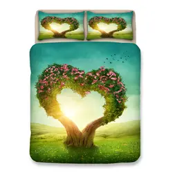 Романтический Сердце Дерево Зеленый пейзаж постельные принадлежности близнец полный queen короля Одноместный Двойной Размеры пододеяльник