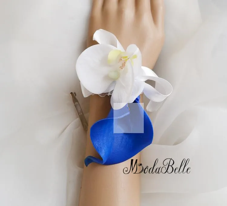 Modabelle Королевский синий Калла лилии и Белая орхидея свадебные букеты с кристаллами Свадебные цветы Свадебные букеты синий