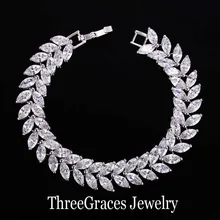 Gorgeous Marquise Cut Oro Blanco Plateado Claro Cúbicos Zirconia Creado Diamante de dama de Honor de La Boda Pulseras Para Las Mujeres BR041
