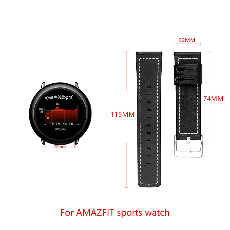 

For AMAZFIT Sports Watch Leather bracelet Replacement strap Quick installation adjustable size AMAZFIT Watch Strap