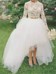 С длинным рукавом высокая низкая кружево двойка пляжные свадебное платье Новинка 2019 года длинные свадебное платье свадьба платья Robe De Mariage