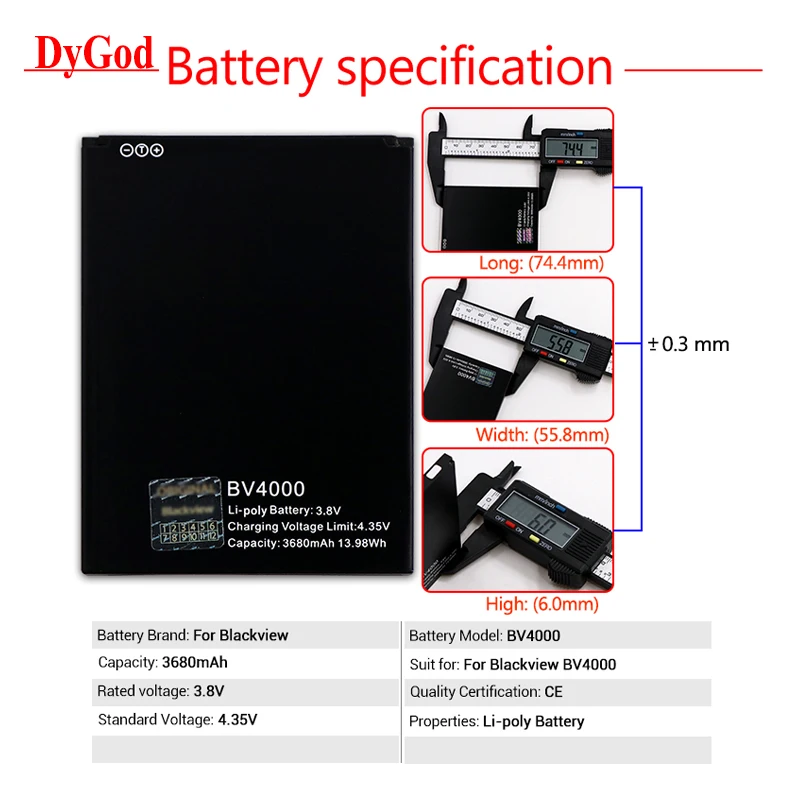 

DyGod 3680mAh for Blackview BV4000 Battery Replacement For Blackview BV4000 Pro Batteries Smart Phone