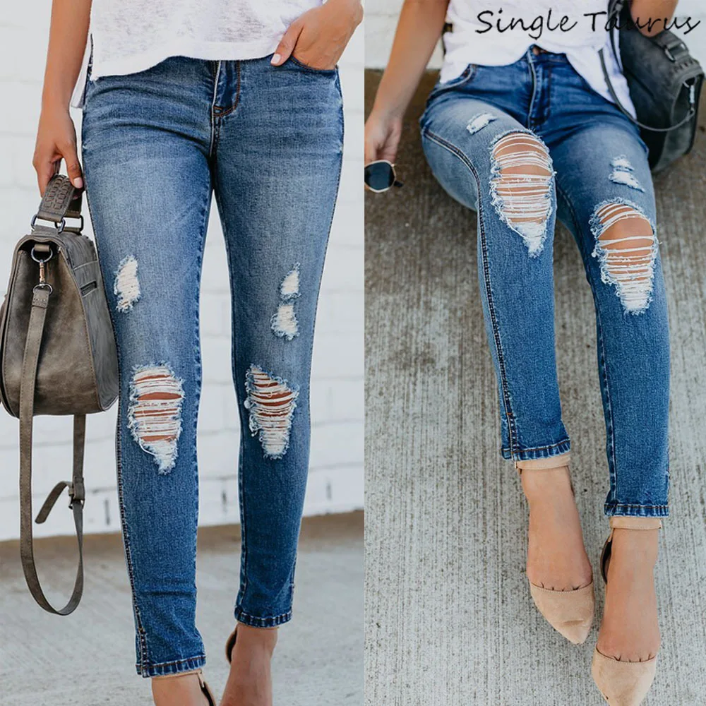 Весенние тонкие джинсы женские модные рваные выдалбливают Синие рваные отбеленные джинсы эффект усов уличная ВИНТАЖНАЯ ДЖИНСОВАЯ брюки
