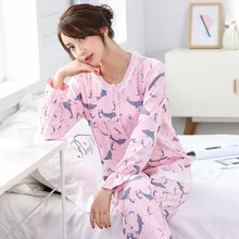 Лидер продаж осень и зима хлопок Для женщин Пижамные комплекты пижамы для Для женщин с длинными рукавами пижамы плюс Размеры m- XXXL костюм