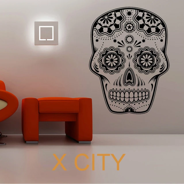 SUGAR SKULL Creative Cool Vinyl Wall Decal Large Art Decor Sticker Living Room Door Stencil