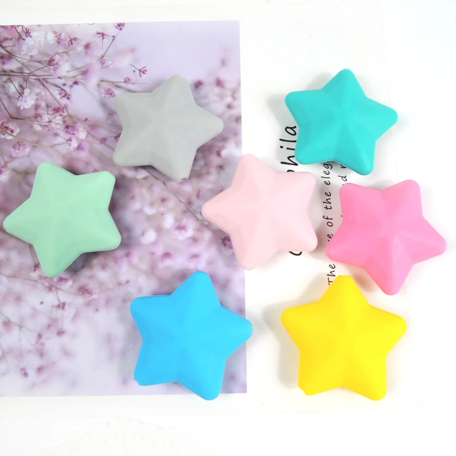 Woel Well 5pcs Silicone Beads BPA Free Star Shape Silicon Teether Beads Baby Chew Teething Necklace DIY toys Pacifier Clips 3