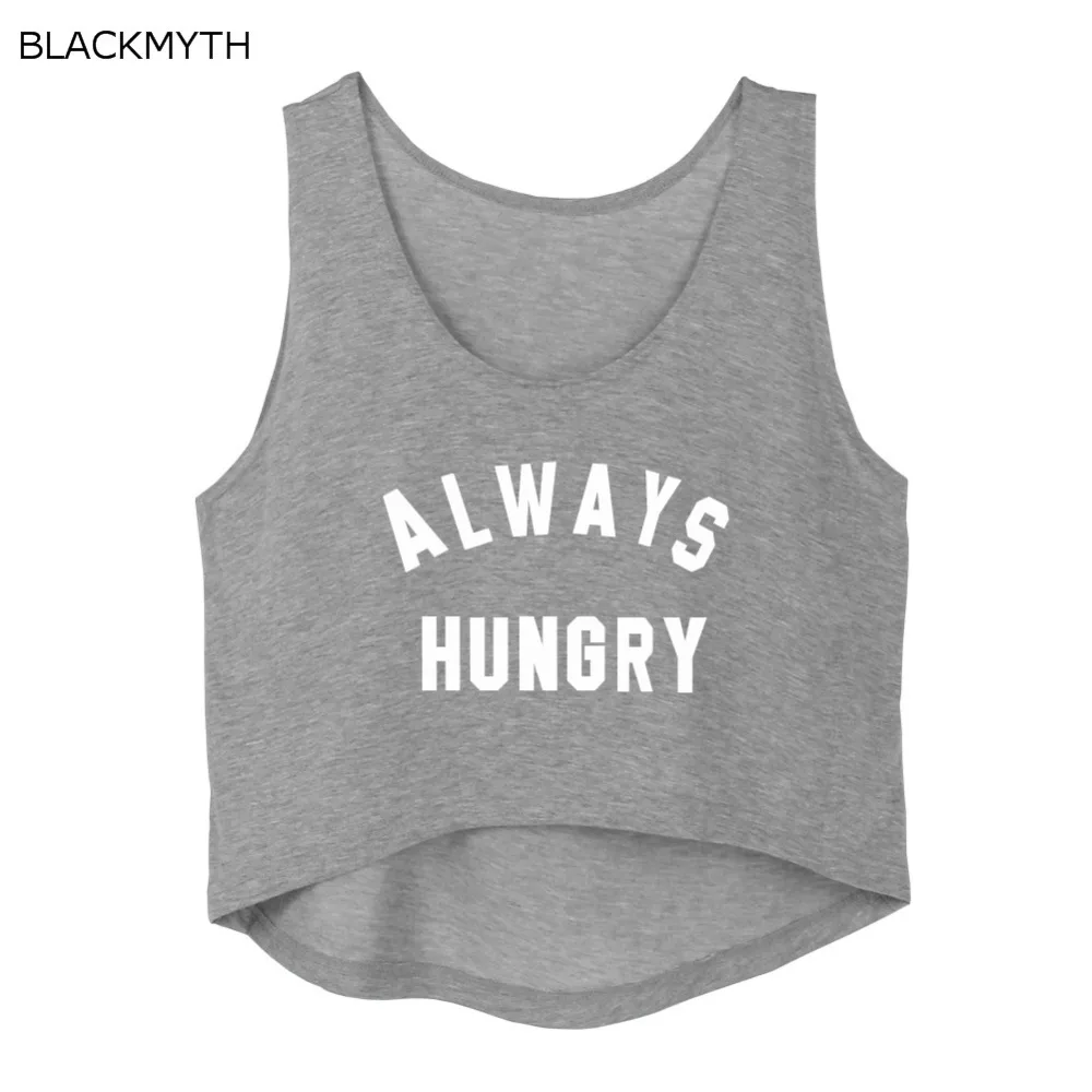 

BLACKMYTH Women's Cotton ALWAYS HUNGRY Letter Short Vest for Girls Tank Top Loose Fit Sleeveless Summer Tee Crop Tops