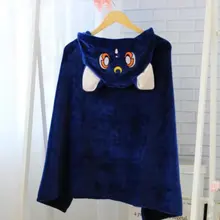 Anime Sailor Moon Cosplay Hooded Cloak Shawls Blankets Cute Neko Artemis Luna Cat Flannels Cloaks Blanket Soft Cap Hoodie neko atsume cat new cosplay daily hoodie girl lovely sweater winter cloak hoodie warm coat costume