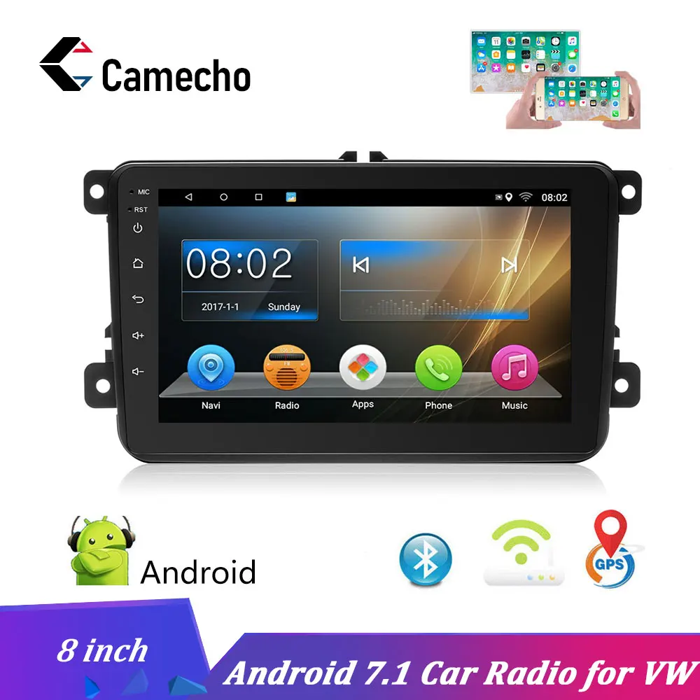 Camecho GPS Navigation Android 7.1 Car Radio Audio WIFI Bluetooth MP5 Multimedia Player 2 Din 8'' Mirror Link Auto | Автомобили и
