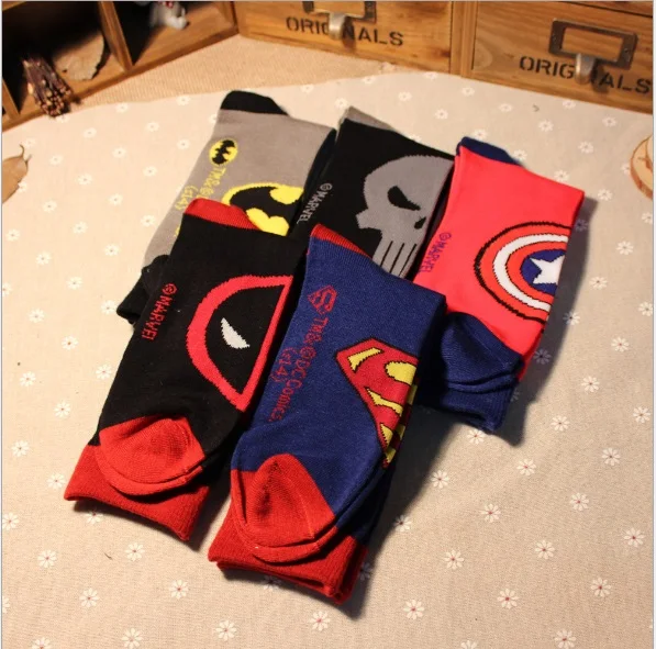 Мужские носки с героями мультфильмов Дэдпул Каратель Гольфы аниме капитан Бэтмен Американский Супермен Комиксы Повседневные носки