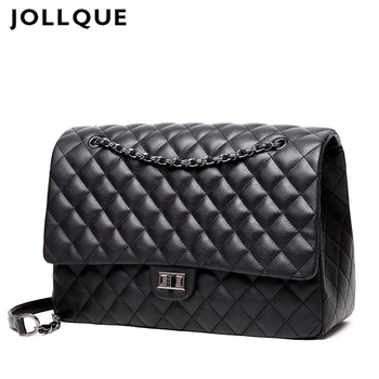 

Jollque Quilted Women's Clutch Handbags Leather Travel Bag Female Large Shoulder Bag Luxury Big Bags Designer Sac A Main Black