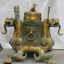 Коллекционные бронзовый S1782 3" Старый Китайский классический Дворец Династии Бронзовый Два Дракона Зверь Голова Статуи