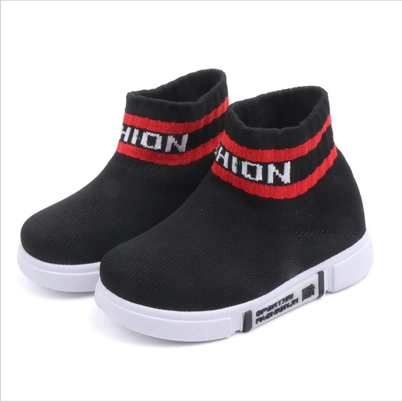 

2019 Spring Boys Fashion High Top Sneakers Children Breathable Shoes Girls Sport Trainer Casual Flying Knit Kids Children Shoes