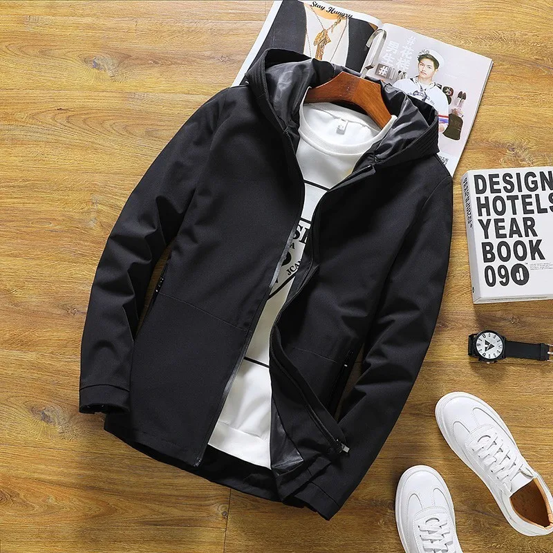 

Mens Jackets Spring Autumn Casual Hooded Coats Solid Color Mens Sportswear Stand Collar Slim Jackets Male Bomber Jackets 4XL